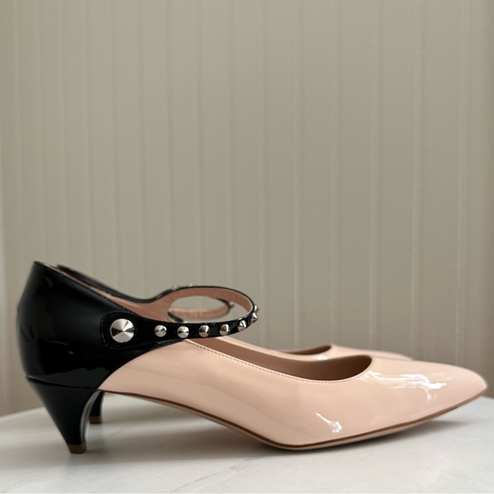 Miu Miu Studded Two-Tone Patent Leather Mary Janes
